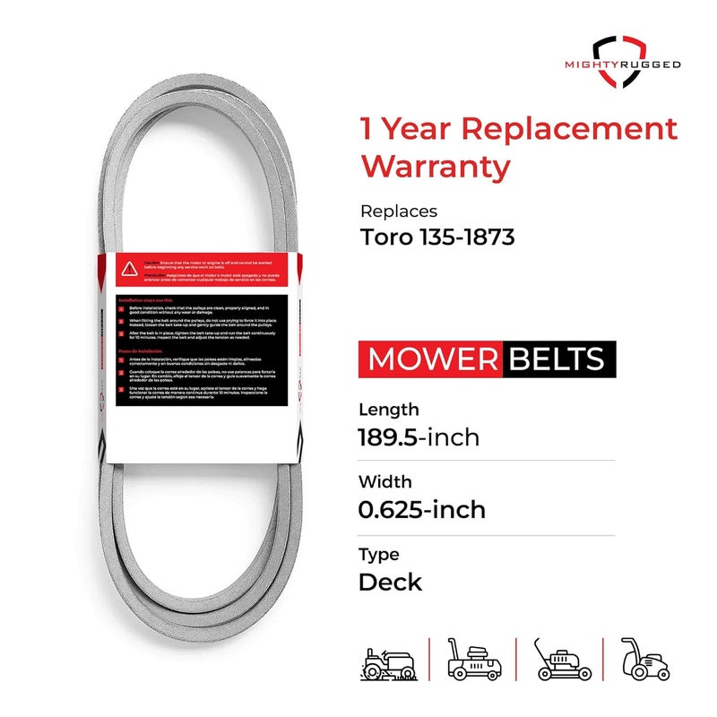 MightyRugged 135-1873 Replacement for Toro TimeCutter 60 Inch Deck Belt, Length 189.5", Heavy-Duty, Durable, Aramid Cord Belt Replaces 1351873 for Toro Titan HD 1500, HD 2000, Max, Z Master Pro 2000, 2000 MyRide - Image 2